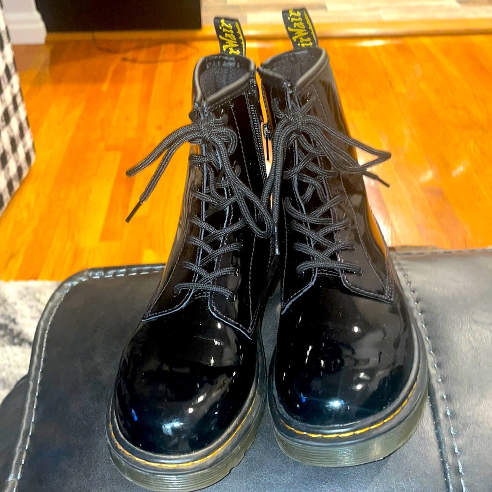 Black patent leather Doc Martens with zip